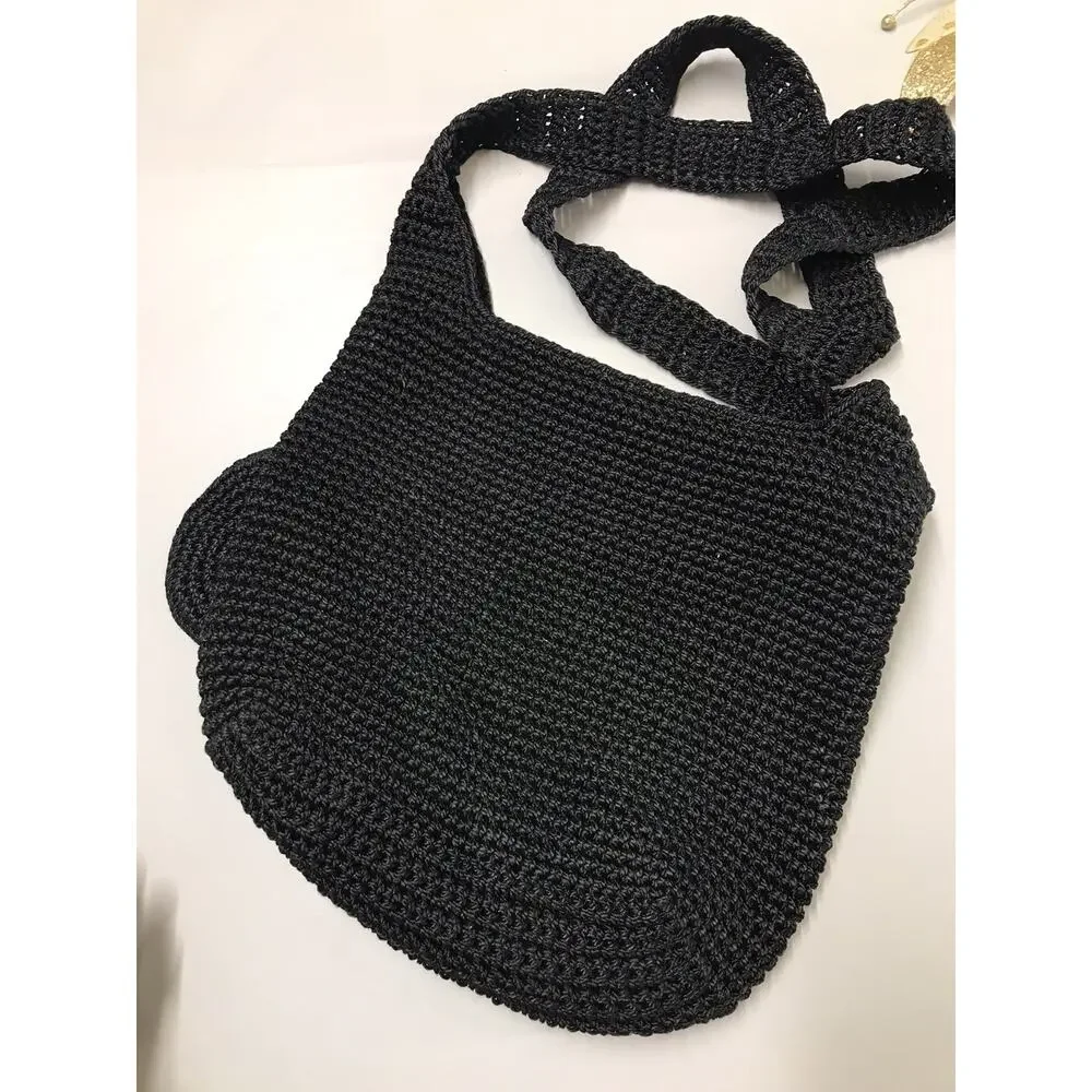 Divine Small Handmade Crocheted Crossbody with Attached Coin Purse Black 10